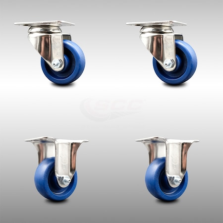 Service Caster 3.5 Inch 316SS Solid Polyurethane Wheel Swivel Top Plate Caster Rigid SCC, 2PK SCC-SS31620S3514-SPUS-2-R-2